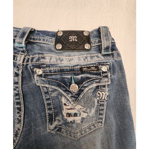 Miss Me Women's Denim Signature Cropped Jean SZ 28 Southwestern Aztec - Picture 5 of 9